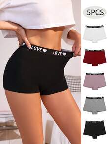 Love Contrast Color High-Waisted Women Boxer Shorts (Set Of 5) Sports - Multicolor - View 3