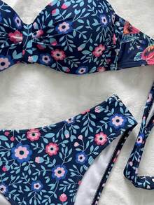 Swim Lushoire 春夏新款女式隨機印花細肩帶後綁帶聚攏胸部時尚泳衣2件套 - 彩色 - 查看 7