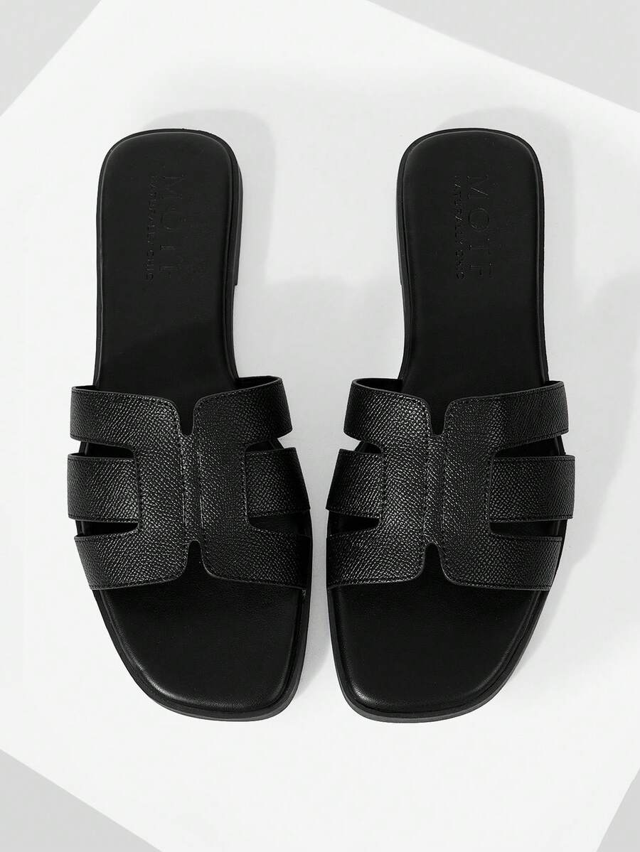 MOTF PREMIUM WOMEN'S SHOES BLACK SIMPLE AND COMFORTABLE FLAT SANDALS SUMMER - Pure black - View 1