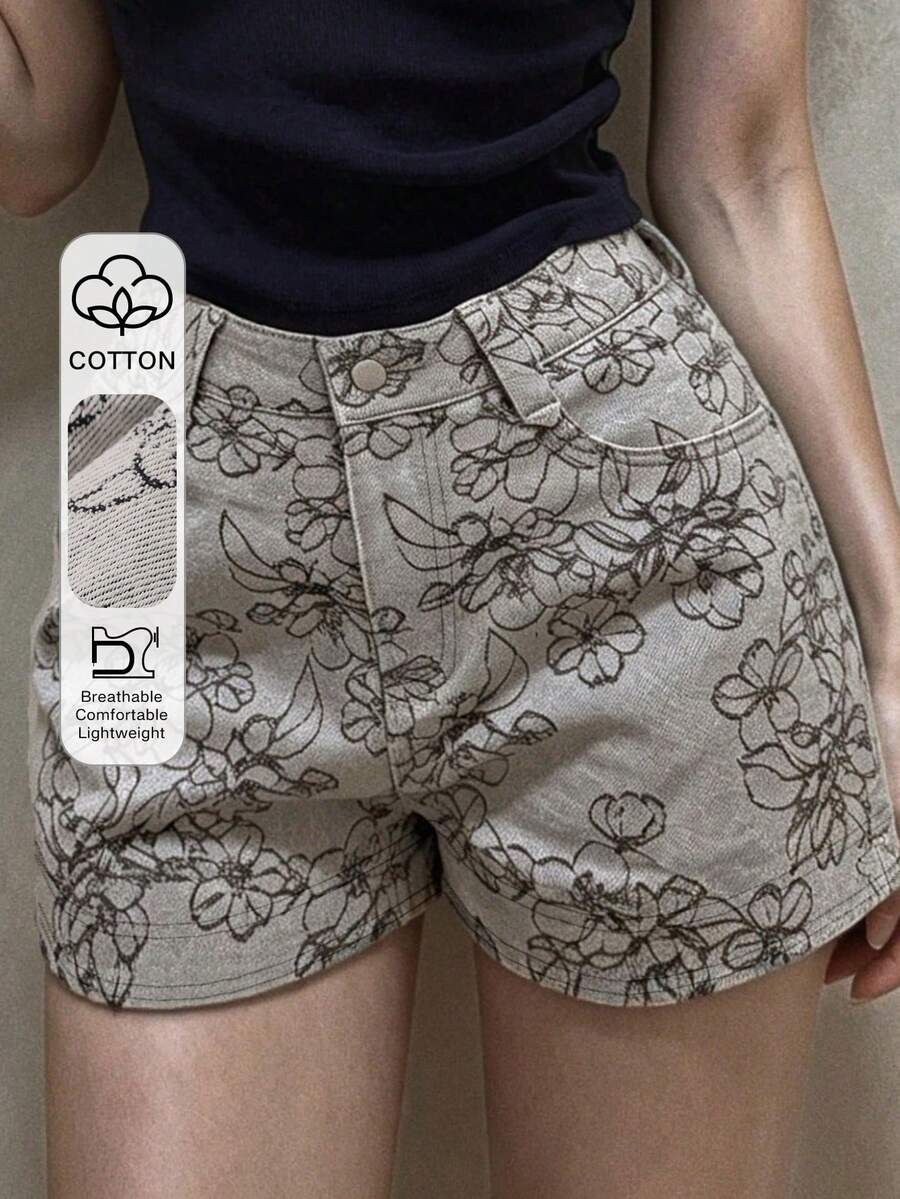 DAZY Women's Printed Casual Vintage Sexy Denim Shorts Swimming Pastal Summer Vacation Khaki - Light Grey - View 1