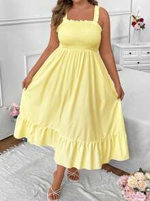 Vionelle Gaun Cami Maxi Kasual Musim Panas Ukuran Plus Warna Polos untuk Wanita - Angsa kuning - View 1