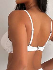 Voyashape Top de bikini de moda con fruncido de unicolor para playa de verano para mujer - Blanco - Ver 2