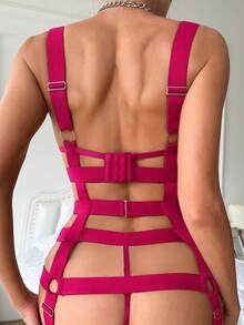 SHEIN Wire-Free Bra, Thong, Leg Bands 3-Piece Set - Hot Pink - View 2