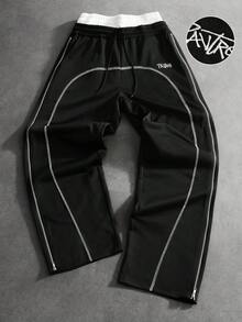 PAVTROS Men's Drawstring Waist Minimalist Sports Long Pants - Black - View 1