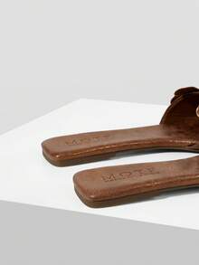 MOTF SANDALIAS PLANAS TIPO MULE SIN CORDONES DE MODA CASUAL PARA MUJER CON TEJIDO Y RELIEVE PARA NAVIDAD Y PRIMAVERA - Óxido marrón - Ver 7