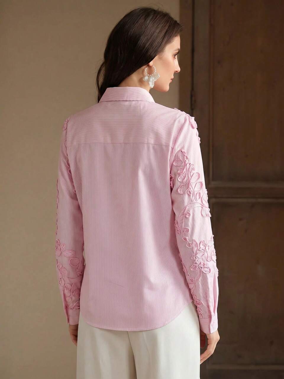 Anewsta New Arrival Spring/Summer Elegant Fashion Outing, Dating, Holiday, New Year, Work Embroidered Long Sleeve Blouse For Women
