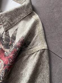 ROMWE MEN Men's Tiger Pattern Single-Breasted Casual Versatile Daily Denim Jacket - Grey - View 6