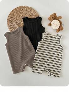 Baby Boys Casual Striped Rib Knit Sleeveless Romper For Summer For Everyday Wear - Multicolor - View 2