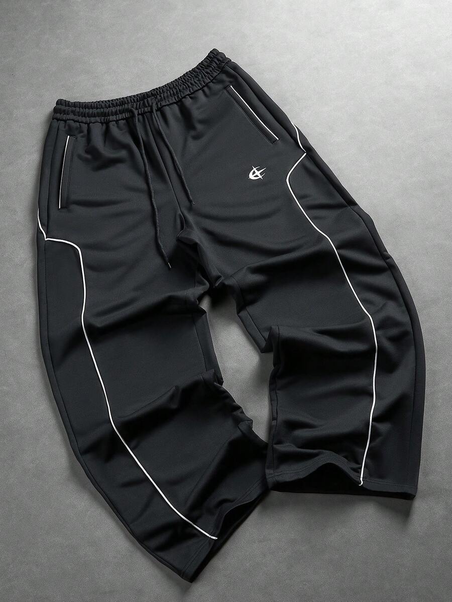 PAVTROS Men's Colorblock Patchwork Black Casual Sweatpants With Elastic Waist, Fashionable Long Pants For Daily Casual And Commuting - Black - View 1