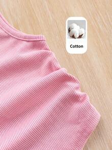 SHEIN Young Girl Knit Solid Color Round Neck Ruched Casual Tank Top 3pcs Set - Multicolor - View 4