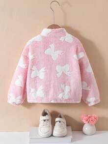 Emery Rose Kids Emery Rose Kids 女童彩色布洛克圖案立領長袖拉鍊假領保暖泰迪夾克，搖粒絨，保暖舒適，適合休閒、日常穿著與學校日常，秋冬穿著，聖誕禮物 - 粉色 - 查看 5
