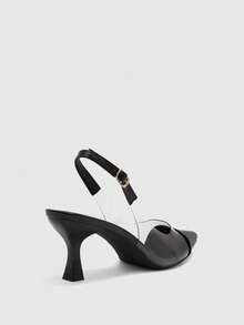 CUCCOO BIZCHIC Zapatos de tacón de aguja con punta puntiaguda y TPU transparente, elegantes para ir al trabajo/fiesta/oficina, color albaricoque, sandalias de tacón alto para mujer para Navidad - Negro brillante - Ver 9