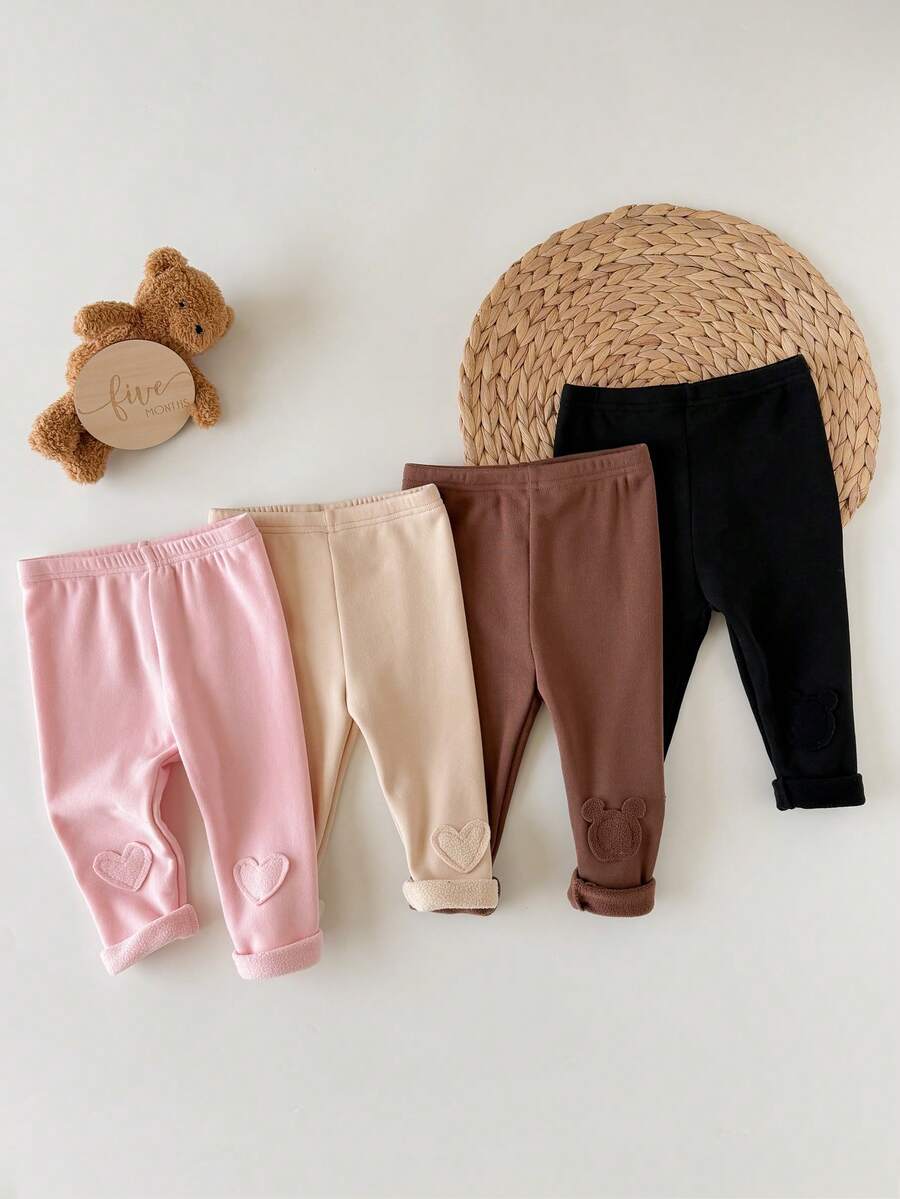 Babygirl Cute Casual Knit Autumn/Winter Versatile Heart Pattern Long Pants 4pcs Set - Black - View 1