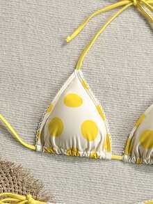 Soleia Women's Summer Fashion Sexy Yellow Polka Dot Print Bikini Set - Multicolor - View 5