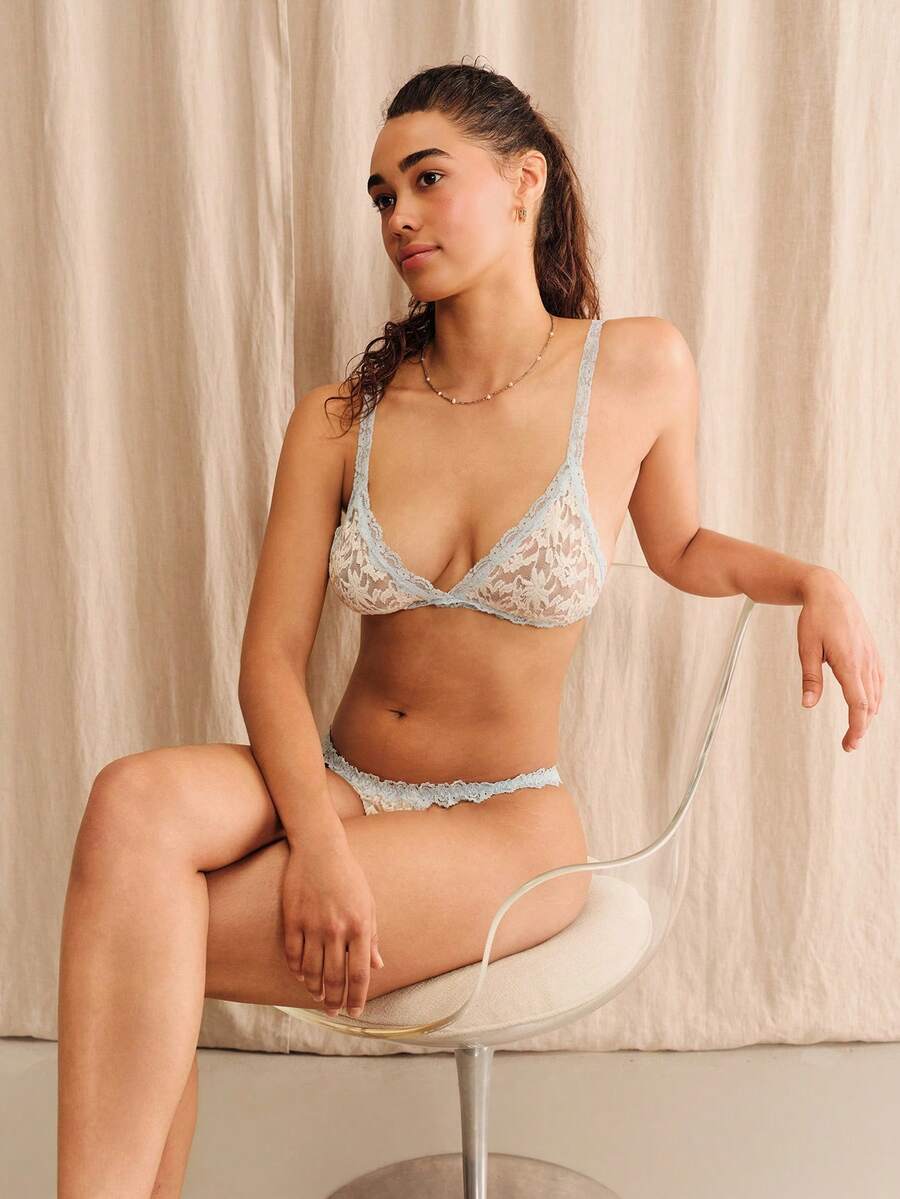 lacRébo Romantic Lingerie Set In Ecru And Pastel Blue Lace Cute Chic Sexy See Through Lingerie Set - Apricot - View 1