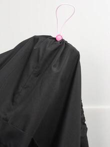 SHEIN EZwear 大尺碼女款側條紋長袖前拉鍊抽繩連帽夾克 - 黑色 - 查看 7