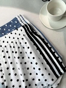SHEIN 青少年女孩圓點對比腰帶短褲，適合運動、度假、畢業、世界盃比賽日、夏季、度假、圓點印花洋裝、圓點、波點、杜卡迪圓點、適合日常通勤、派對、秋冬夏季、聖誕節、新年、感恩節、派對、婚禮、海灘、畢業典禮、時尚、優雅、休閒、外出、預約、通勤、閃亮、情人節、優雅、度假、休閒、Y2K、外出、畢業典禮等 - 彩色 - 查看 3