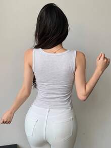 DAZY 女款純色休閒百搭日常上衣 - 淺灰色 - 查看 4