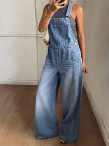Livesso Women's Summer Casual Streetwear Distressed Denim Bib Overalls Blue Travel - Blue - View 3