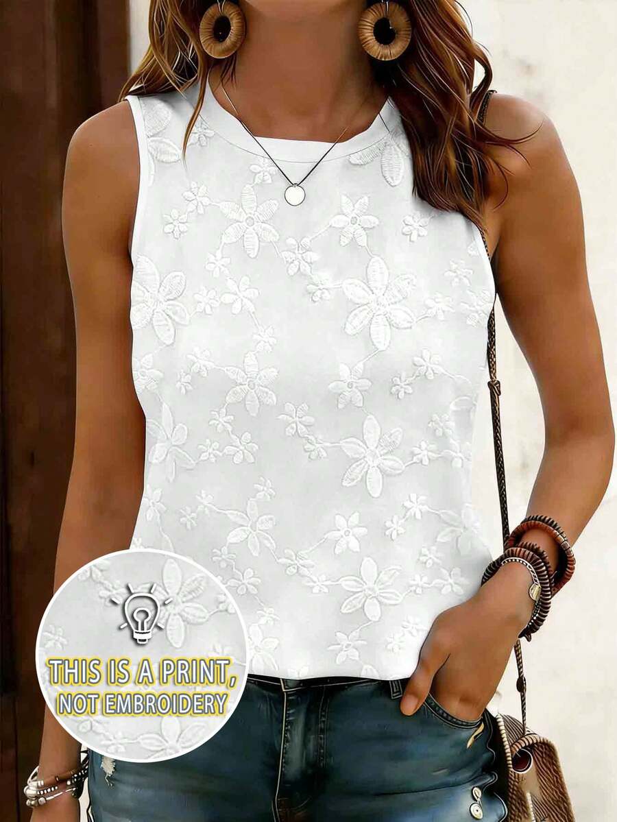 EMERY ROSE Plus Size Women Floral Print Sleeveless Top, Comfortable Casual Round Neck Tank Top For Summer Daily Wear - Multicolor - View 1
