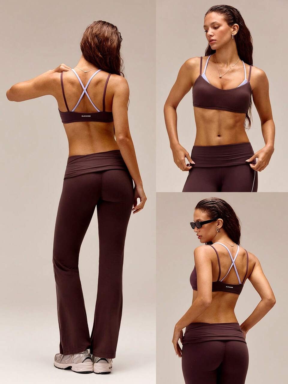 FeatherFit™ Silhouette Flow Colorblock Anti-Slip Mock 2-Piece Demi Bra With Open Back Removable Cups Yoga Pilates Studio Daily Active Wear