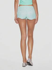 MUSERA Scalloped Edge Mesh Lace Mini Shorts Spring Summer Holiday Festival Daily Everyday Cute Going Out Vacation Feminine Girly Y2k Bad Timing - Green - View 4