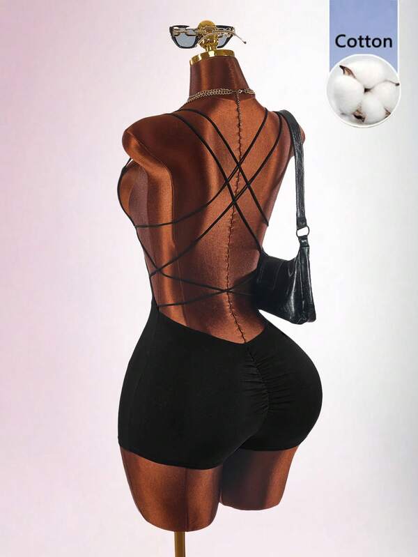 Amplova Damen Rückenfrei Spaghetti-Träger Ärmellos Sexy Enger Jumpsuit