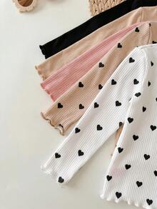 SHEIN 10pcs Set Baju dan Celana Panjang Rajut Warna Polos Motif Hati Kerah Berkerut untuk Bayi Perempuan Musim Gugur/Dingin - MultiWarna - View 5