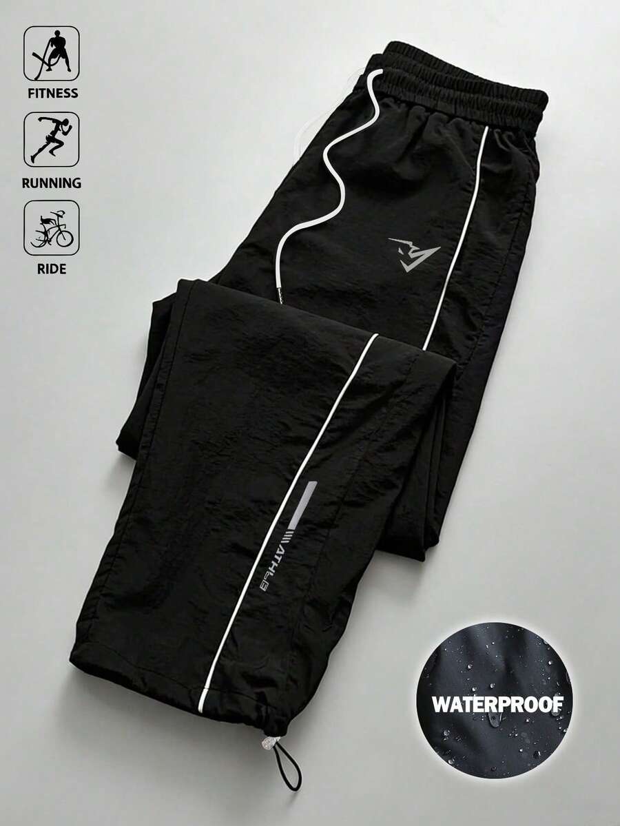 Gym Rark Men's Casual Sports Water-Resistant Drawstring Contrast Trim Pants, Gym - Black - View 1