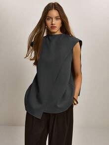 ATUI Studio Top casual versátil de unicolor para uso diario y salidas de mujer - Gris Oscuro - Ver 6
