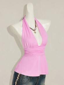 SHEIN ICON 萬聖節女性掛脖露背粉色娃娃裝背心，適合夜店、度假、外出，夏季性感款 - 粉色 - 查看 9