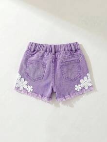 Maija Kids Maija Kids 女童鏤空刺繡設計毛邊牛仔短褲 - 紫色 - 查看 2