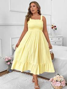 Vionelle Gaun Cami Maxi Kasual Musim Panas Ukuran Plus Warna Polos untuk Wanita - Angsa kuning - View 6