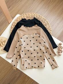 Baby Girl 3pcs Casual Heart Pattern Knit Long Sleeve Top Set - Multicolor - View 2