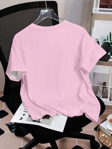 THE POWERPUFF GIRLS X SHEIN Camiseta de manga corta de cuello redondo con estampado de flores, burbujas y botones de mujer, informal y de verano - Blanco - Ver 2