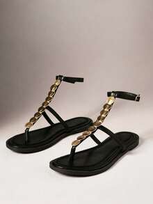 SHUZIA Sandal Datar Serbaguna untuk Wanita, Cocok untuk Aktivitas Sehari-hari - Hitam - View 6