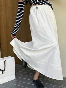 Dazy Tall 女款彈性腰長裙，度假風，適合高個女性 - 白色 - 查看 7