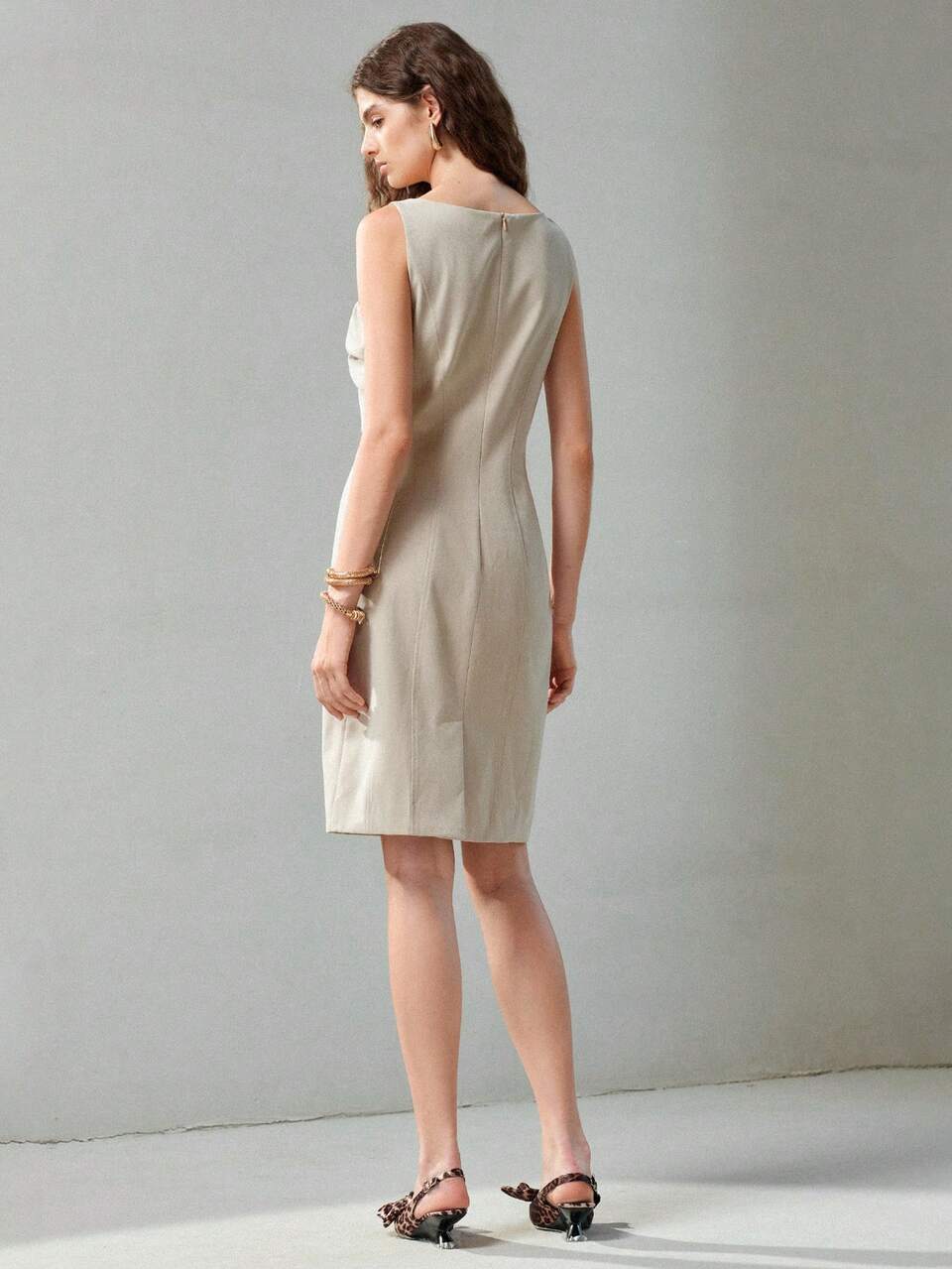 ASYMMETRICAL RUCHED SLEEVELESS MINIMALIST ELEGANT WOMEN'S SHORT DRESS