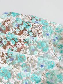 Soleia 女款浪漫春夏度假上衣，雛菊刺繡、紋理印花與3D花卉裝飾，休閒上衣，適合約會、情人節、下午茶、海灘、郵輪、公路旅行、城市度假、音樂節、派對，波希米亞、波西米亞風、嬉皮、西部風格，百搭內搭/外穿，四季穿著，日常通勤 - 薄荷綠 - 查看 7