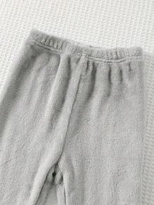 Cozy Pixies 男嬰卡通動物印花保暖內裡加厚圓領長袖套頭衛衣與鬆緊腰長褲2件套，舒適親膚百搭時尚簡約基礎款，適合室內、戶外、日常、運動、玩耍、派對、拍照、聖誕節假期恐龍造型，嬰兒男童套裝 - 灰色 - 查看 5