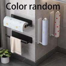 1 No-Drill Wall-Mounted Kitchen Paper Towel Holder, Color Random, No-Drill Roll Paper Storage Rack, Kitchen Paper Towel, Plastic Wrap, And Towel Storage Rack - View 9