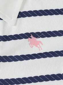 Casuvi Kids Set Kasual Kaos Lengan Pendek Bergaris dan Celana untuk Anak Perempuan Remaja - Blue and White - View 8