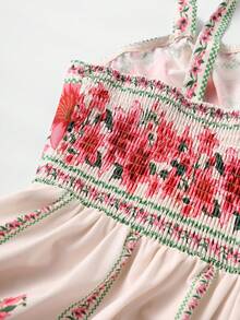 GlowEve CURVE Plus Size Women's Popular Floral Print Pattern Spring/Summer Bow Shoulder Strap Dress - Multicolor - View 6