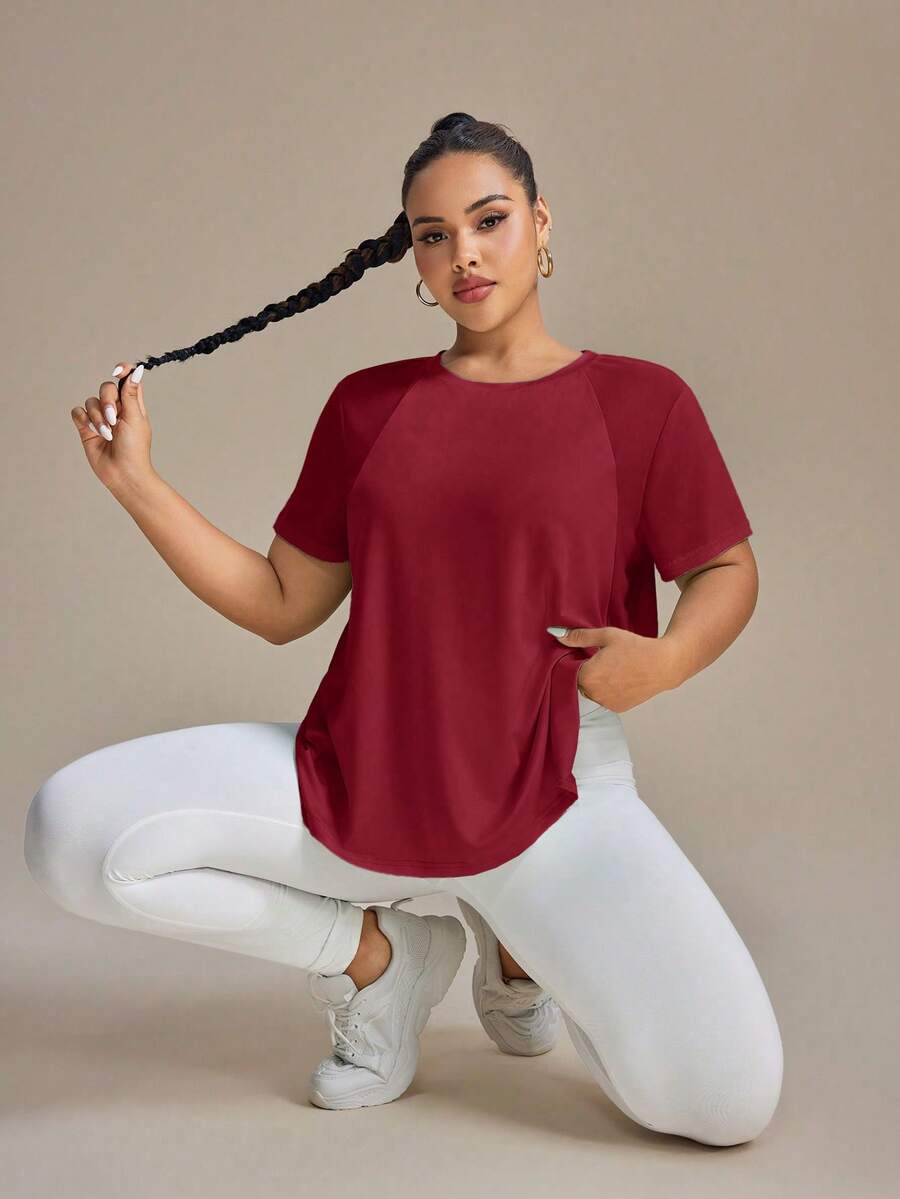 SHEIN Rhythm Era Plus Size Women's Round Neck Short Sleeve Casual Versatile Sports T-Shirt