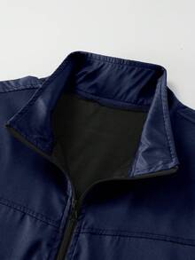Manfinity Homme Chaqueta de cuello alto y manga larga de unicolor para hombres - Azul Marino - Ver 7