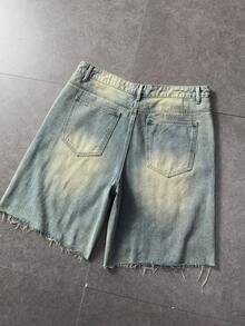 ROMWE MEN Street Life Men's Frayed Hem Denim Shorts With Pockets - Bronze - View 6