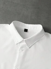 Manfinity Roghcode Men's Thin Plus Size Short White Loose Drop Shoulder Patch Decor Casual Short Sleeve Shirt - White - View 3