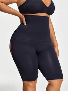 SHEIN 2 Packs Plus Size Seamless Cut-Out Mid Thigh Short Set Body Shaper Butt Lifter-Tummy Waist Thigh Control - Black - View 4