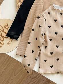 Baby Girl 3pcs Casual Heart Pattern Knit Long Sleeve Top Set - Multicolor - View 4