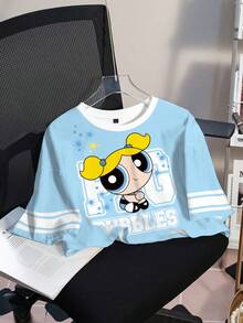 THE POWERPUFF GIRLS X SHEIN 女士泡泡图案圆领短袖T恤 - 白色 - 查看 9